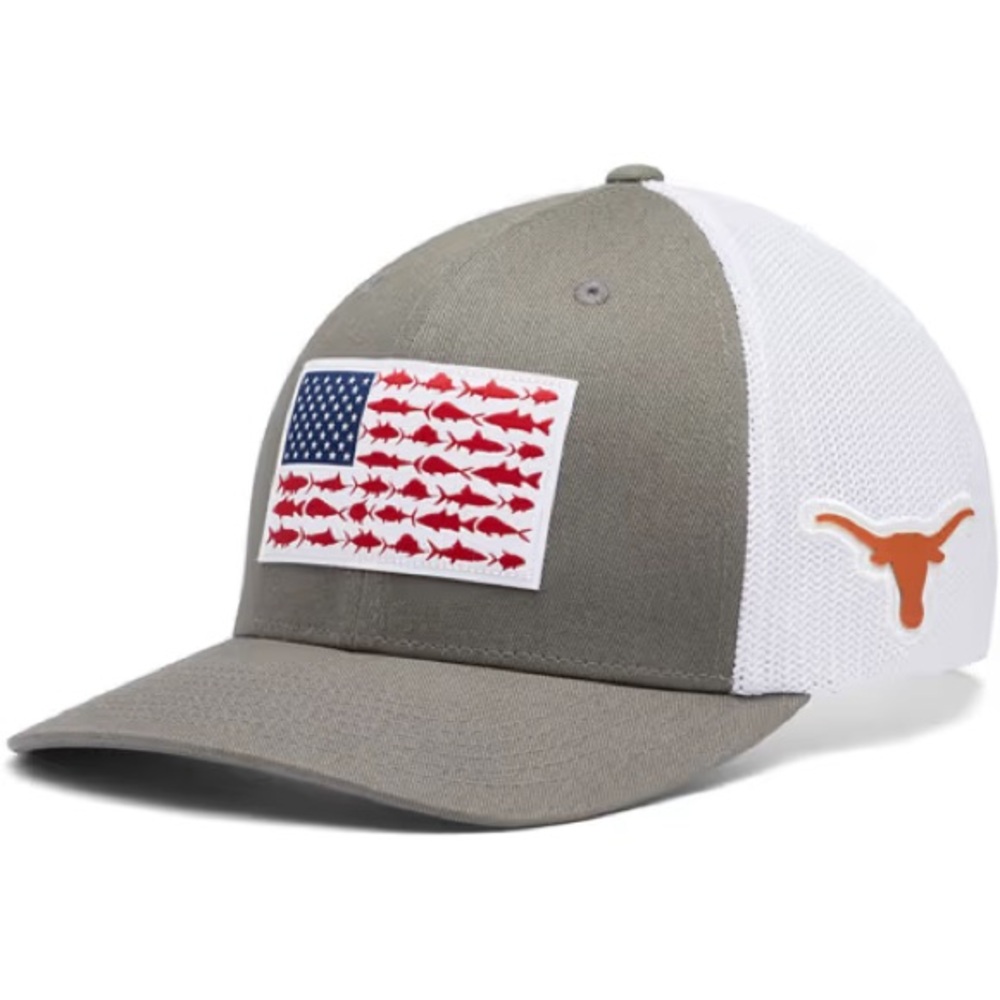 Men's Columbia Gray Texas Longhorns Fish Flag Flex Fit Hat